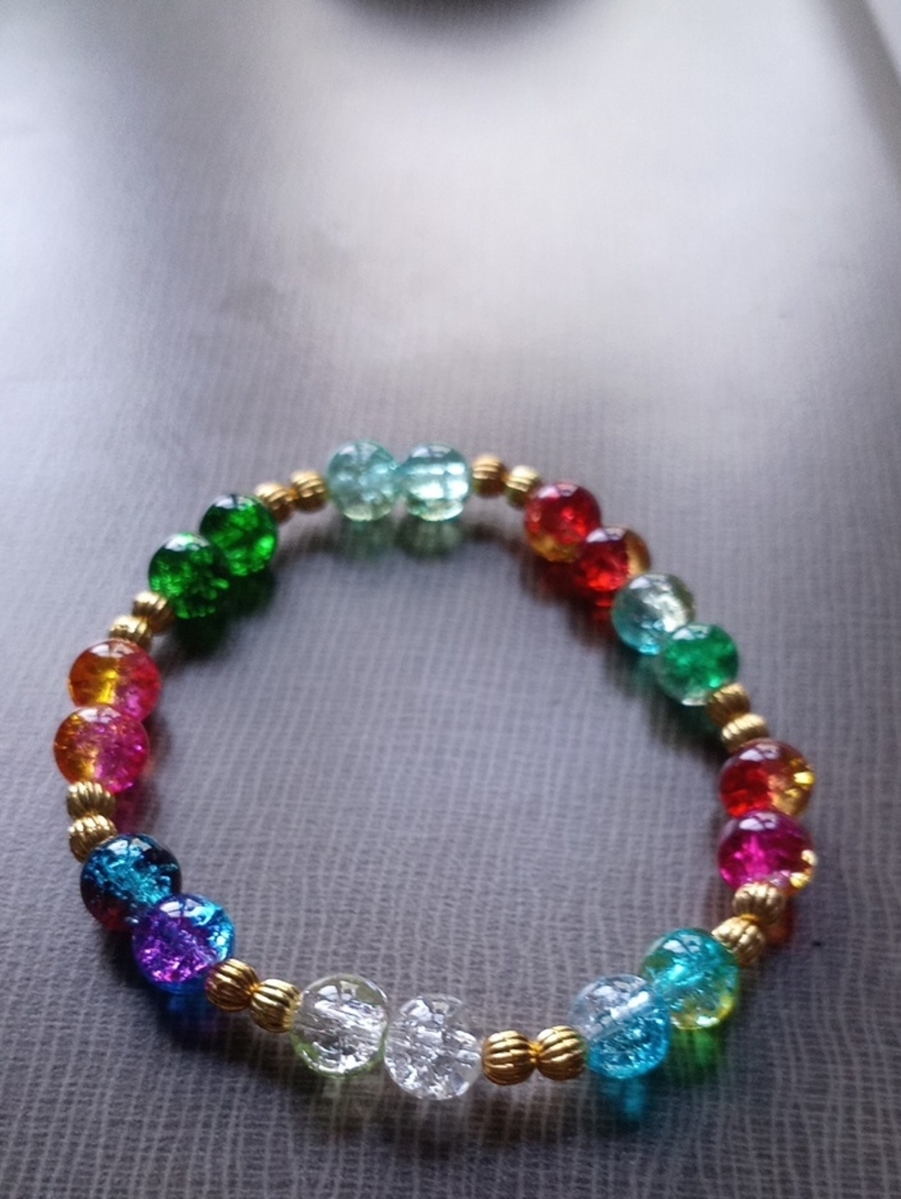 Multicolor Crystal Bead Stretch Bracelet - Gold Accent